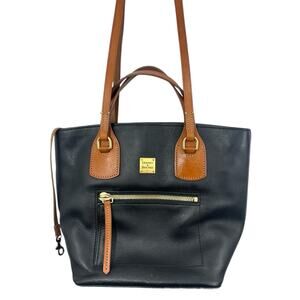 Dooney & Bourke Florentino Black Medium Tote Purse Bag Tassels Brown Leather